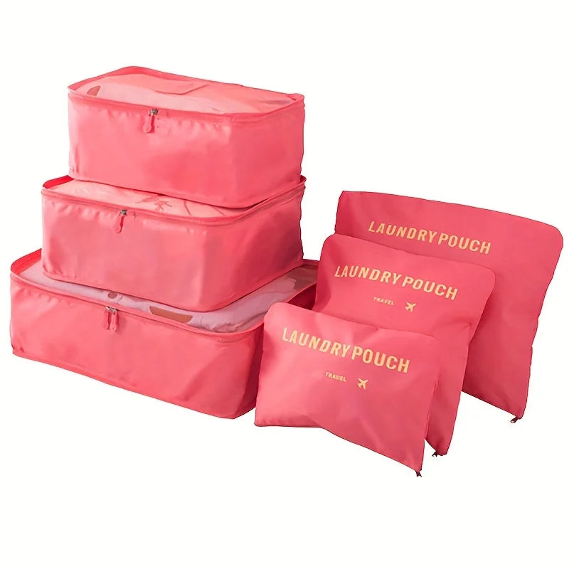 6pcs Travel Organizer Set - Durable Oxford Fabric, Fashionable Women's Packing Cubes For Clothes & Underwear, Hand Washable