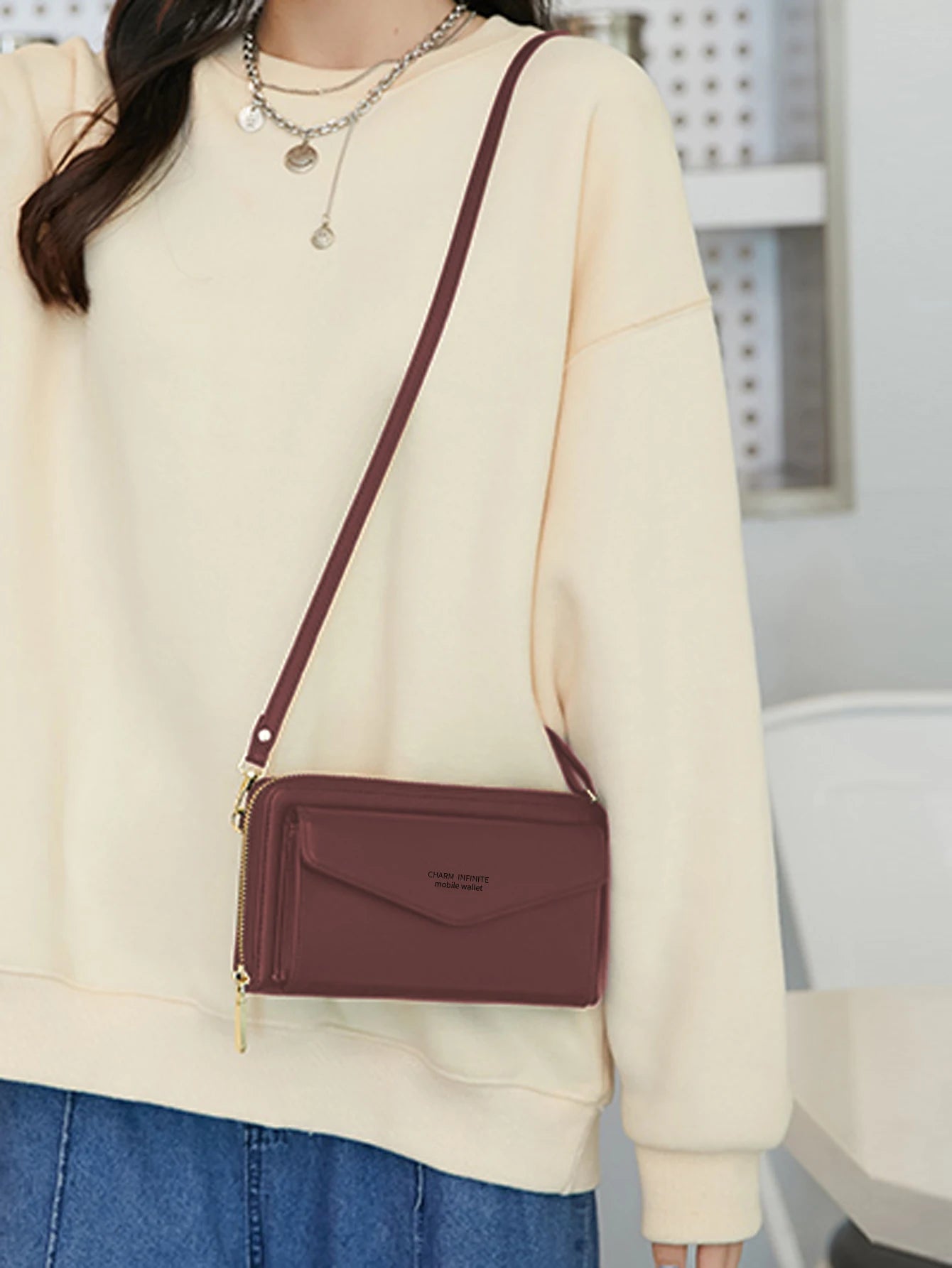 RFID shielded touch screen women's bag, multifunctional soft leather one shoulder crossbody bag, multi card seat coin wallet