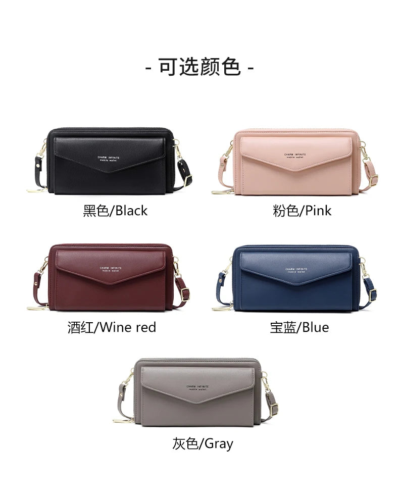 RFID shielded touch screen women's bag, multifunctional soft leather one shoulder crossbody bag, multi card seat coin wallet