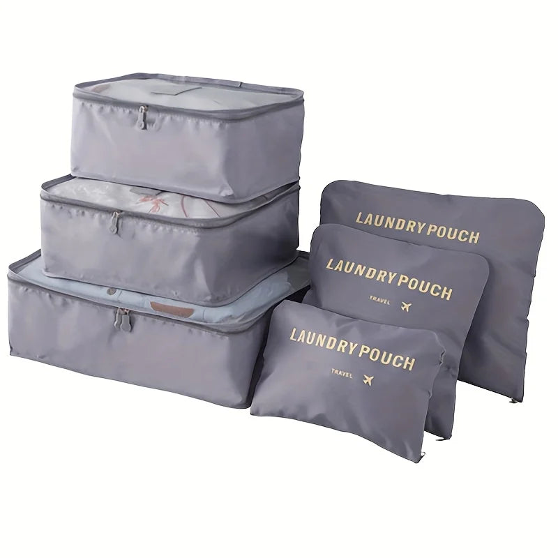 6pcs Travel Organizer Set - Durable Oxford Fabric, Fashionable Women's Packing Cubes For Clothes & Underwear, Hand Washable