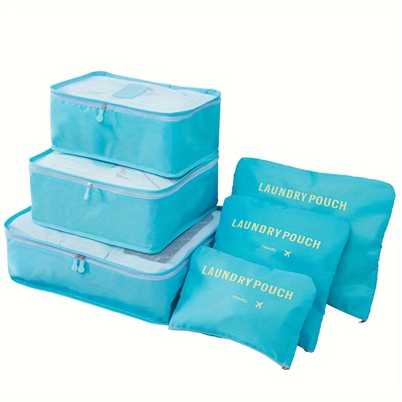 6pcs Travel Organizer Set - Durable Oxford Fabric, Fashionable Women's Packing Cubes For Clothes & Underwear, Hand Washable